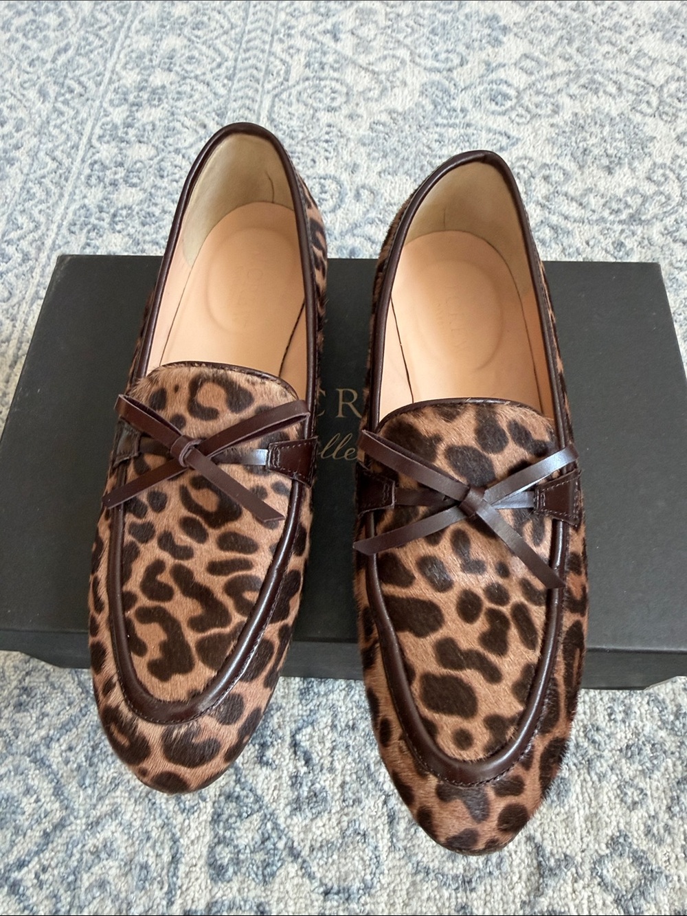 J. Crew Leopard Print Loafers with Dark Brown Trim
